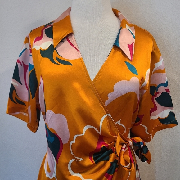 Reformation Luxe Electra Orange Silk Wrap Dress - Picture 6 of 10